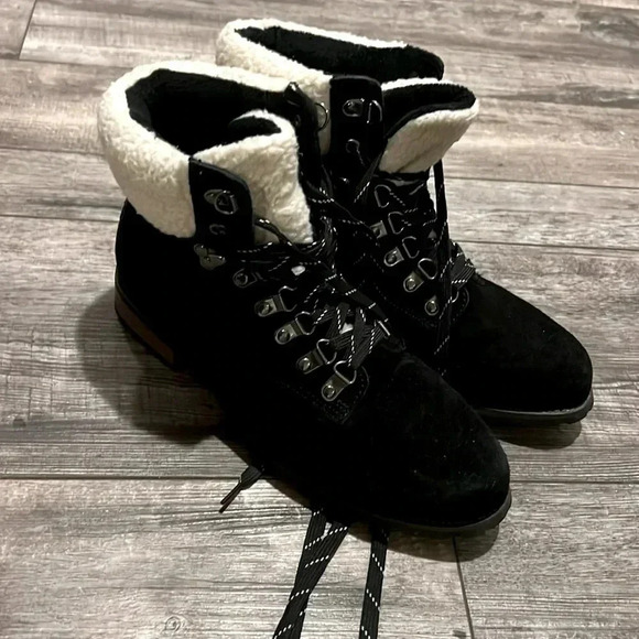 Bohme Winter Booties Sherpa Black Suede lace up fleece lined size 10 warm shoe - Picture 7 of 13